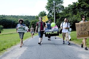 Clarkdale Fruit Farms rally, where protesters from the Rolling March to Stop the Pipeline handed off the pipeline to the next round of walkers across Mass. Clarkdale Fruit Farms rally, where protesters from the Rolling March to Stop the Pipeline handed off the pipeline to the next round of walkers across Mass.